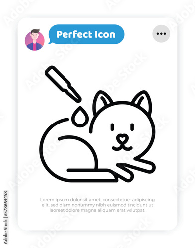 Cat parasite treatment. Vet clinic. Drops for external use. Thin line icon. Vector illustration.