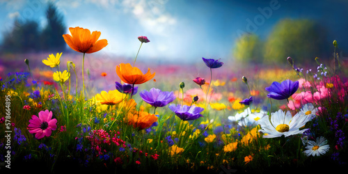 Fototapeta Naklejka Na Ścianę i Meble -  Colorful flower meadow in spring, ai generative