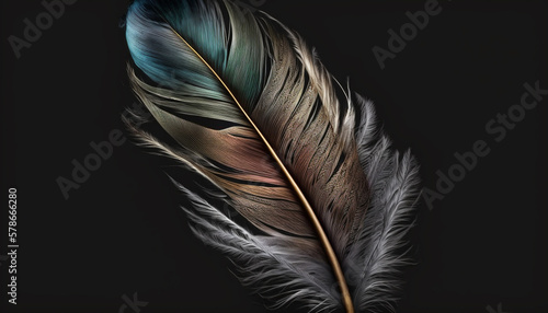 Bird feather isolated on black background