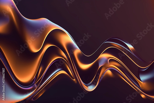 Abstract iridescent glossy reflective metallic wavy shape, Generative AI