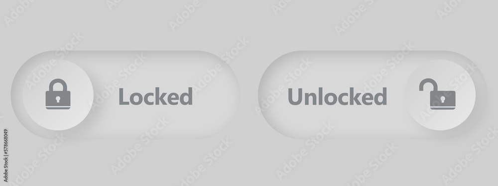 3D Neumorphism on off badges symbol with soft white slider bars. Active ...