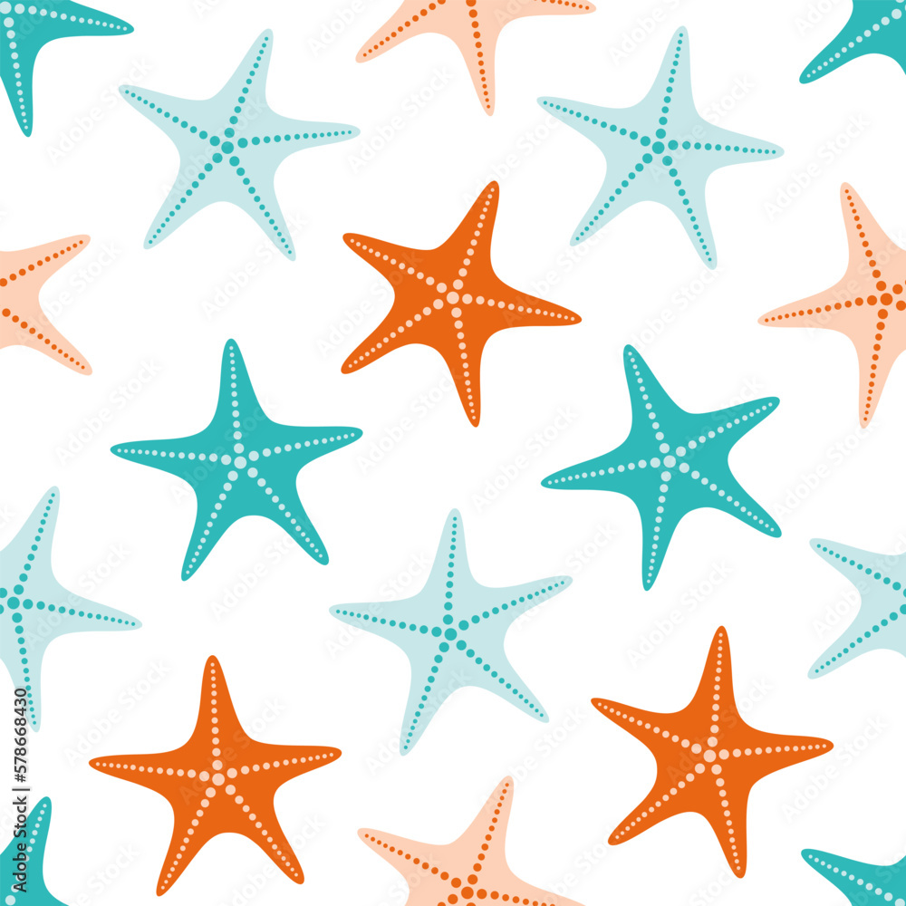 vector seamless pattern with cute colored starfish