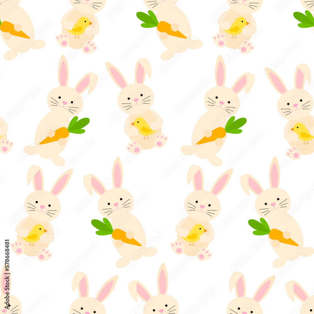 Seamless pattern Bunny with carrot Chicken vector illustration Seamless pattern Bunny with carrot Chicken vector illustration