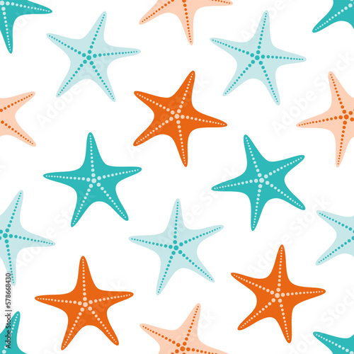 vector seamless pattern with cute colored starfish