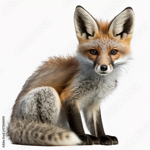 Cute little fox laying down. Looking curious towards camera. Isolated cutout on a transparent background trigger red mammal prick-ears little child portrait Generative AI  © Gerg