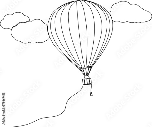 continuous single line drawing of hot air balloon, line art vector illustration