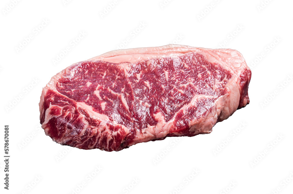 Raw Striploin steak, beef butchery cut.  Isolated, transparent background