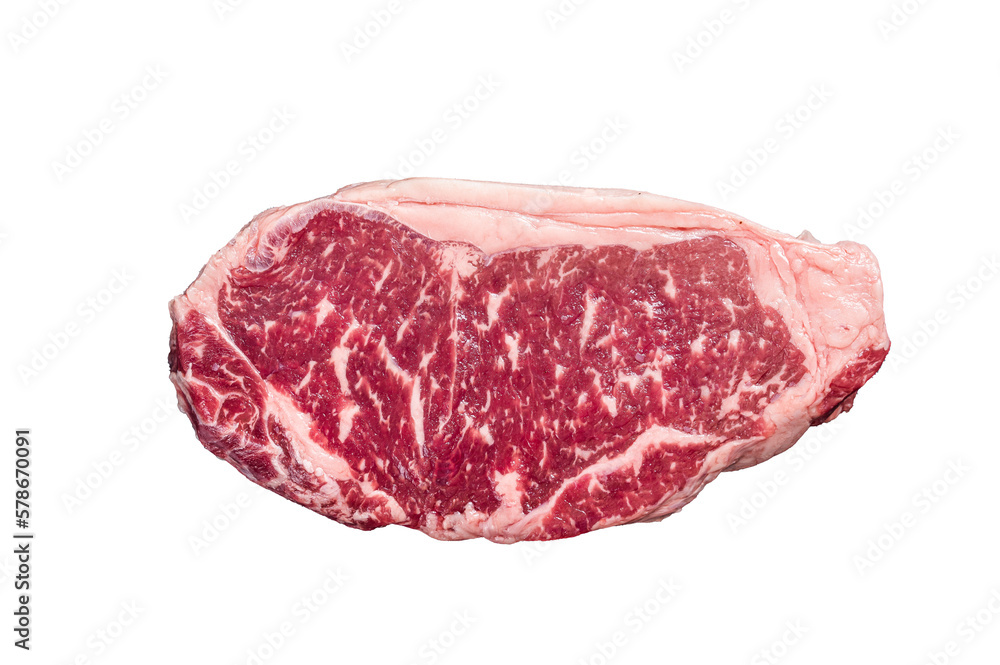 Raw Striploin steak, beef butchery cut.  Isolated, transparent background