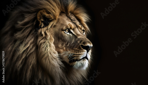 portrait of a lion isolated on dark background  generative ai