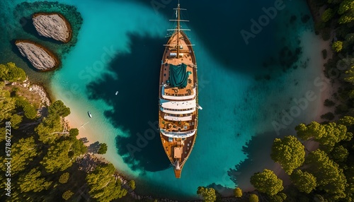 yacht drone view created using AI Generative Technology