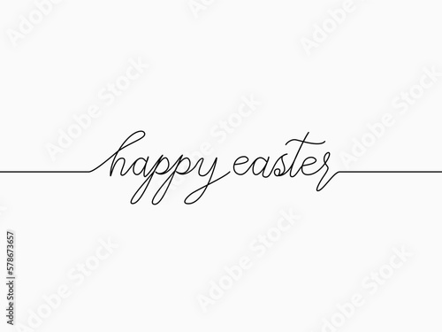 simple black happy easter text calligraphic lettering continuous lines  for celebrating theme like background, banner, label, cover, card, label, wallpaper, paper etc. vector design.