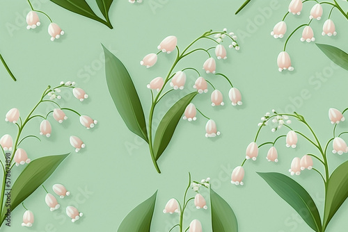 Lily of the vallet pattern on the light green background, AI