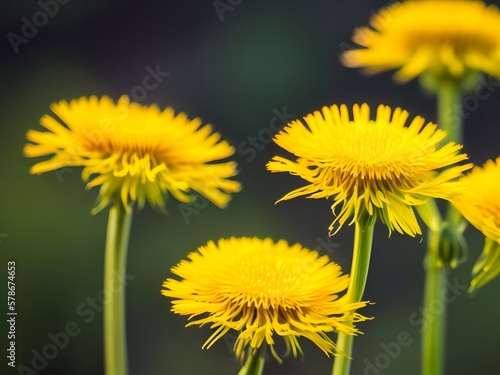 Photorealistic close up image of dandelions