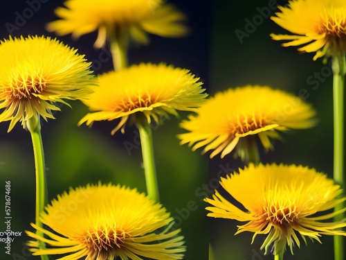 Photorealistic close up image of dandelions