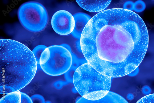 Artificial cell capable of ingesting, processing and eliminating organic materials. 3D rendering