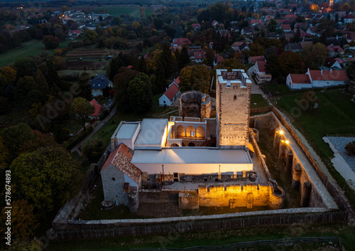 Historical ruins in Balaton uplands Hungary. The fort name is Kinizsi castle. It called Nagyvazsony castle too. This fortess ruin is renovated in XXI century and it works as public monument. photo