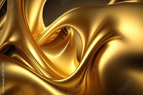 Gold satin textured background, rippled golden fabric.