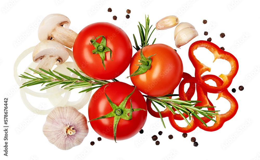Fototapeta fresh tomato, herbs and spices on transparent background. png file