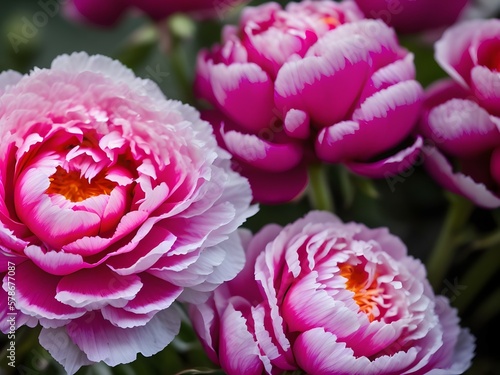 Photorealistic close up image of peonies