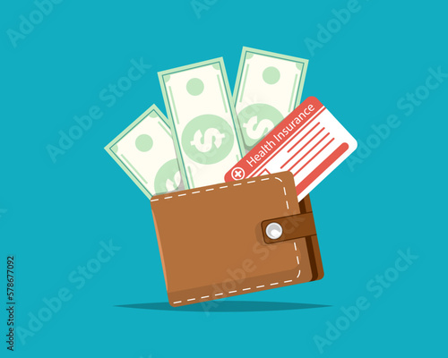 Income for health insurance concept, Wallet with health insurance card on isolated background, Digital marketing illustration.