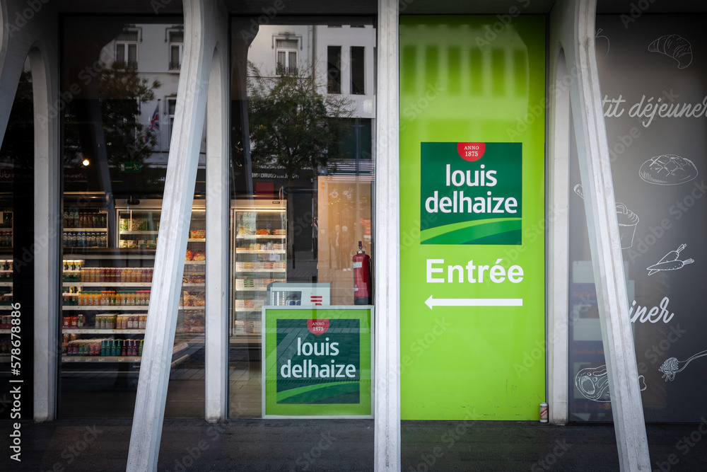 LIEGE, BELGIUM NOVEMBER 9, 2022 Logo of Louis Delhaize on a