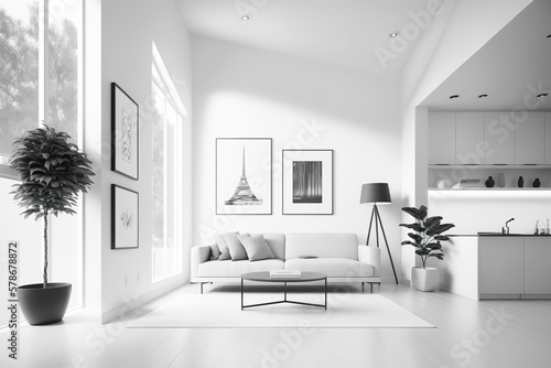 beautiful contemporary bright light modern living room interior  generative ai