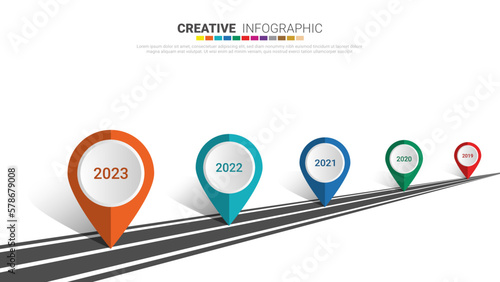 Timeline road Infographics with pin pointers vector illustration