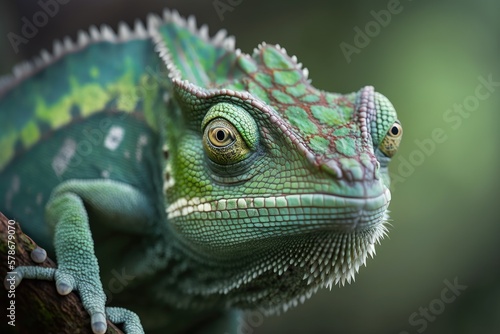 Image of a veiled chameleon, or chamaeleo calyptratus, in close focus. Generative AI