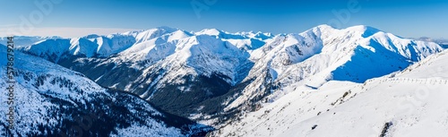 Poland 2022. Beautiful view on the snow Tatry. Zakopane, Giewont, Kasprowy Wierch, Swinica, Rysy, Kresanica