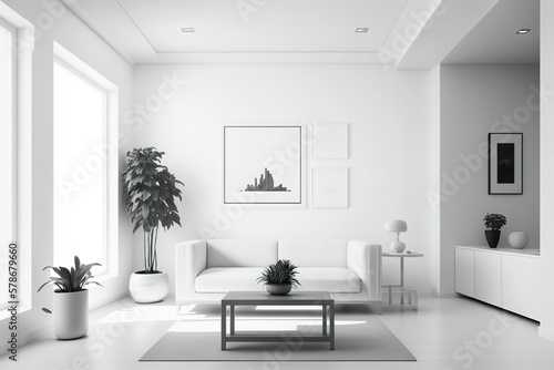 beautiful contemporary bright light modern living room interior  generative ai