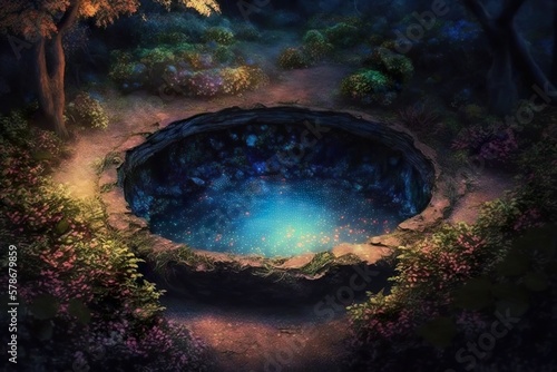 Magical well in forest created with Generative AI 