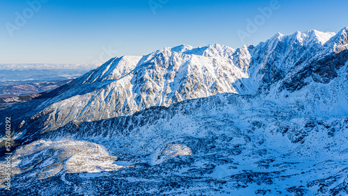 Poland 2022. Beautiful view on the snow Tatry. Zakopane, Giewont, Kasprowy Wierch, Swinica, Rysy, Kresanica