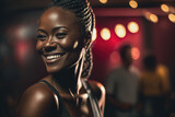 portrait of a beautiful african american woman in a club, generative ai