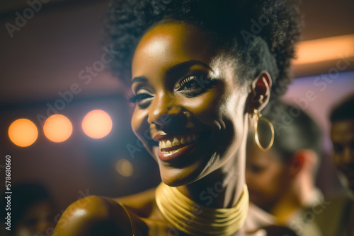 portrait of a beautiful african american woman in a club, generative ai