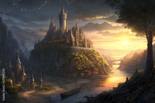 Fantastic castle with beautiful landscape created with Generative AI  © Soulmate
