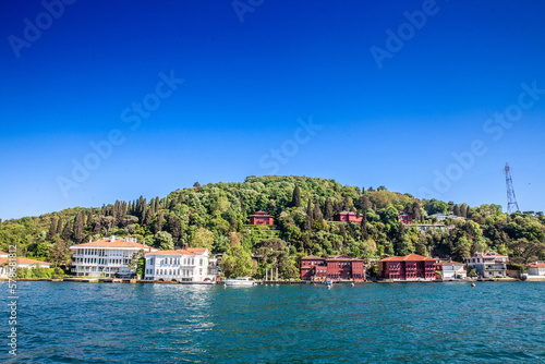 Luxury houses on the Bosphorus strait in Istanbul, Turkey, some in wood, in a residential district of the city, by the marmara sea, in a high real estate development area. © Jerome