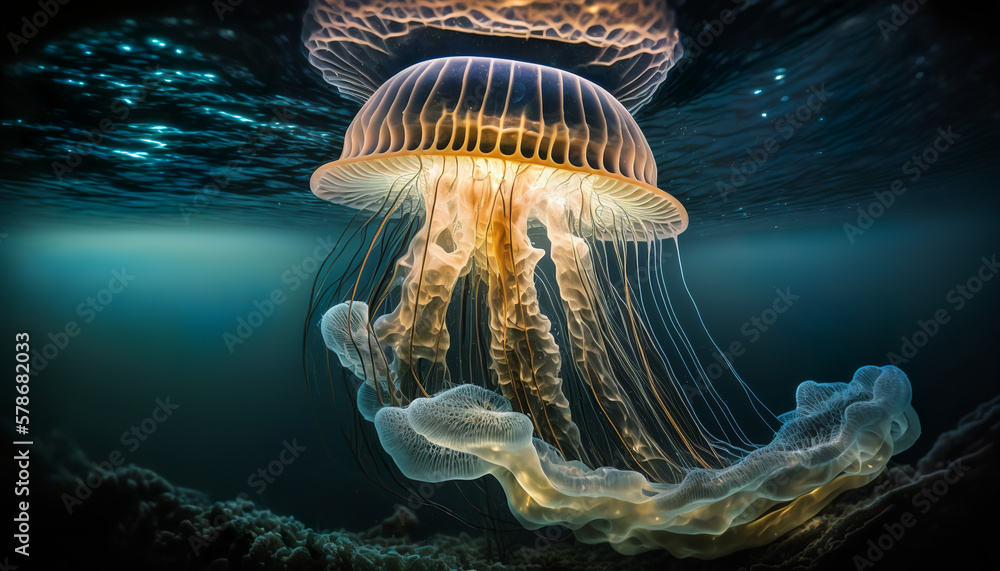 Fototapeta premium Jelly fish in the sea, Generative AI