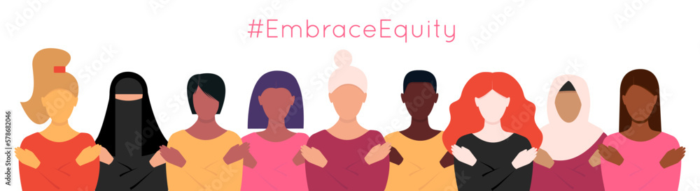 #EmbraceEquity. Vector illustration of faceless women of different races. EPS 10 #EmbraceEquity. Vector illustration of faceless women of different races. EPS 10