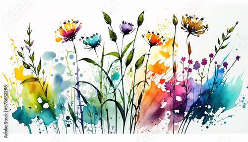 Abstract watercolor background with flowers  Generative AI