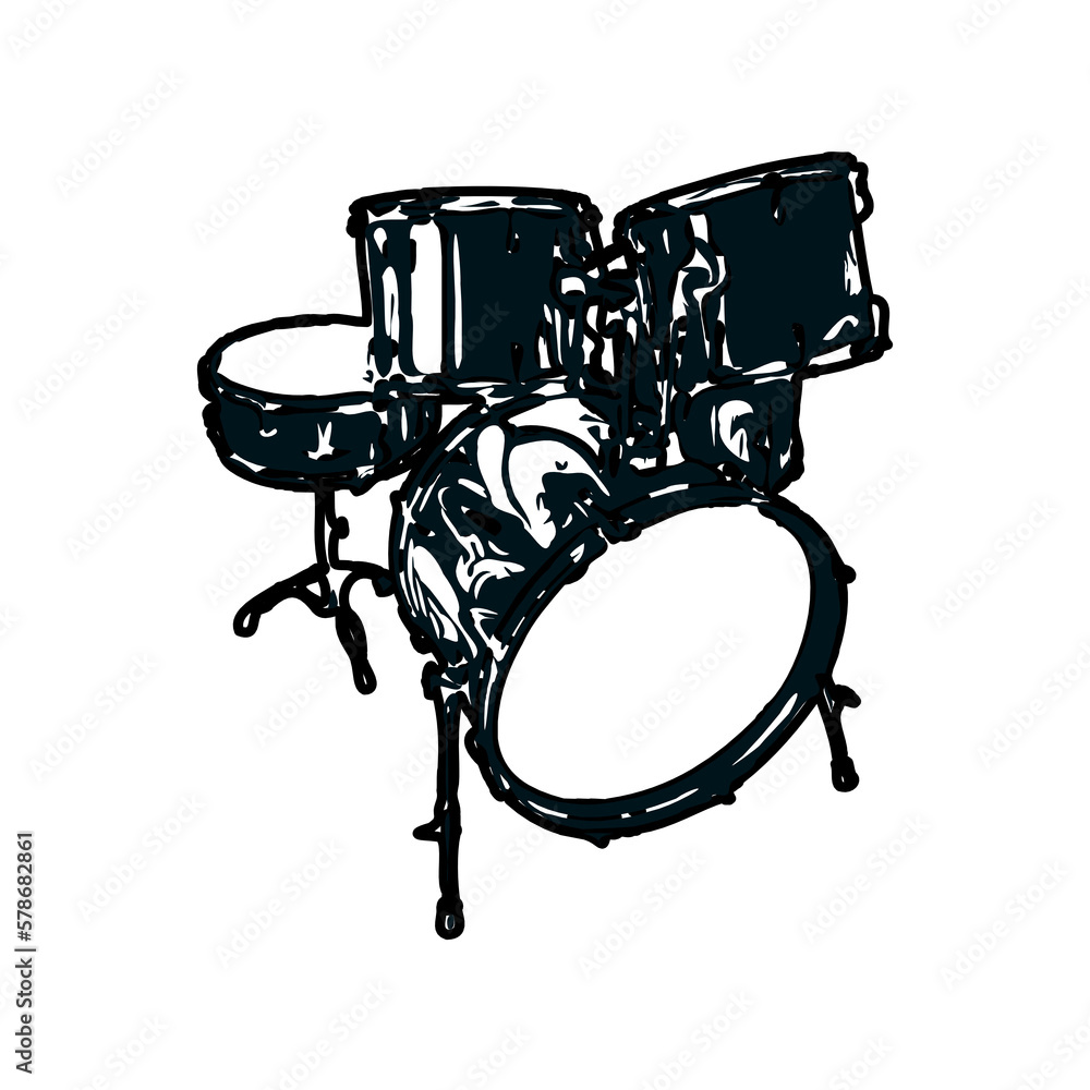 Black and white sketch of a drum musical instrument with transparent background Black and white sketch of a drum musical instrument with transparent background