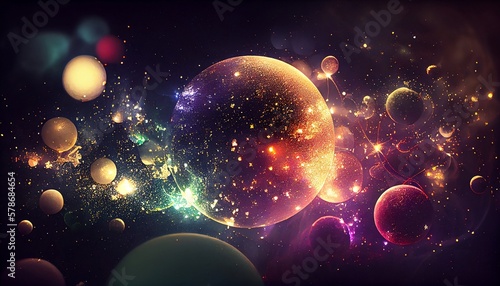 A glittery galaxy  with planets and stars glitter bokeh lights  Generative AI  illustration