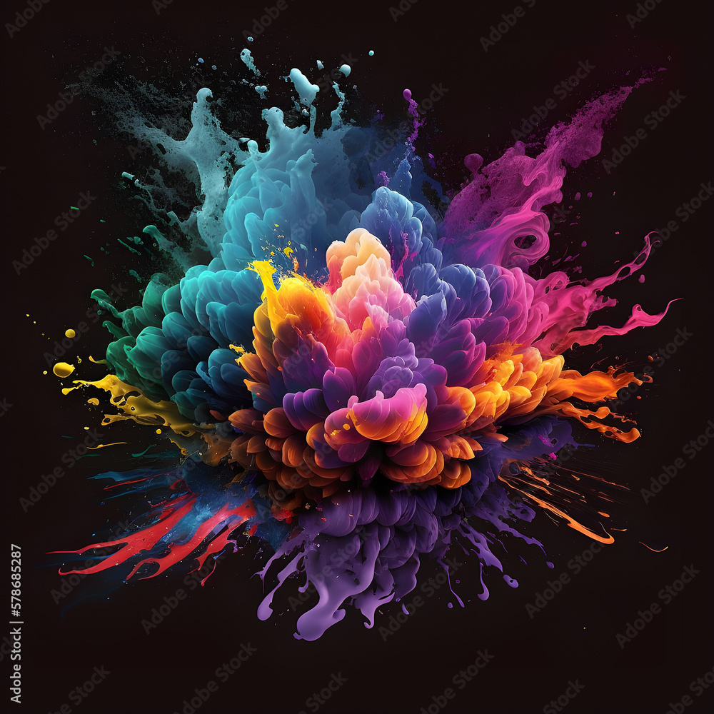 Obraz premium colorful powder explosion on dark background - Generative AI