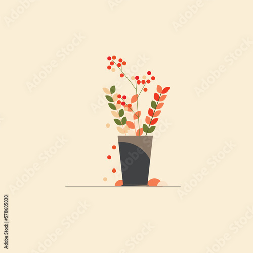 Vases with flowers. Flat vector cartoon illustration.