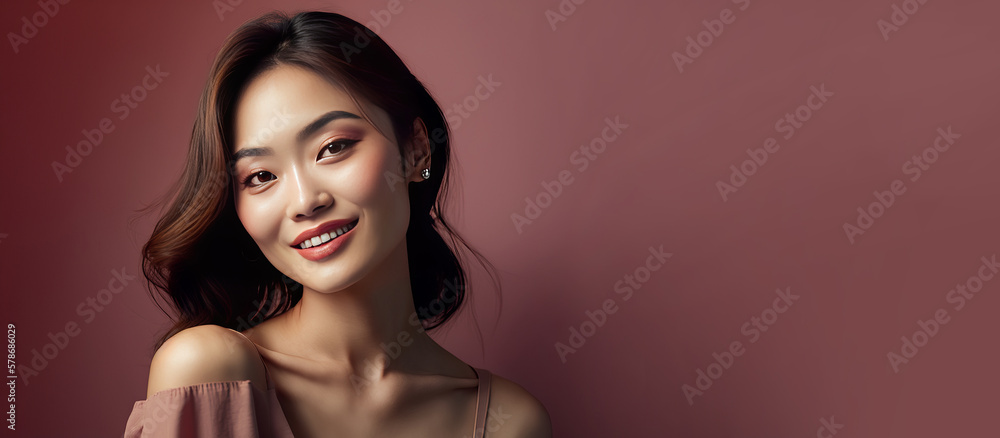custom made wallpaper toronto digitalBeautiful smiling woman portrait. generative AI digital illustration.