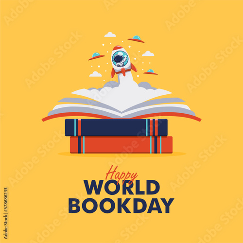 world book day background template with space flight illustration