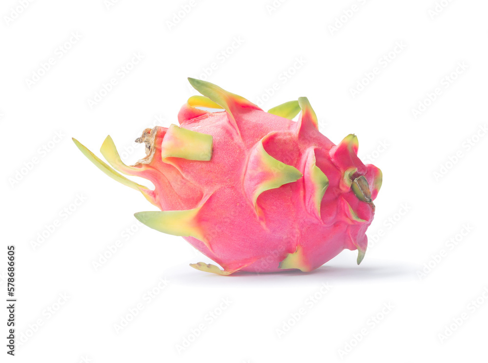 Single beautiful fresh red dragon fruit isolated on white background with clipping path and shadow in png file format Single beautiful fresh red dragon fruit isolated on white background with clipping path and shadow in png file format