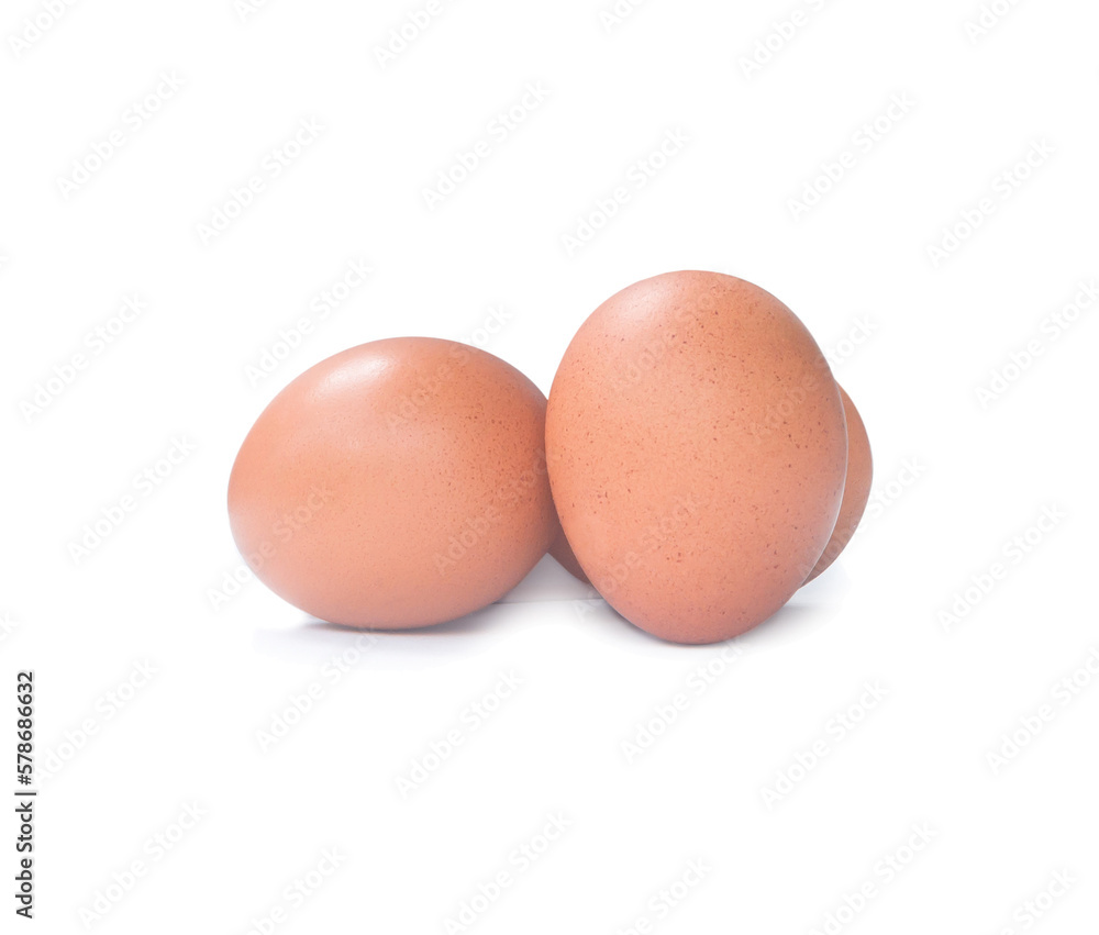 Three fresh brown chicken egss isolated on white background with clipping path and shadow in png file format Three fresh brown chicken egss isolated on white background with clipping path and shadow in png file format