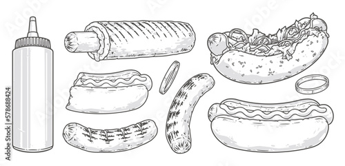 Hot Dog set emblems monochrome