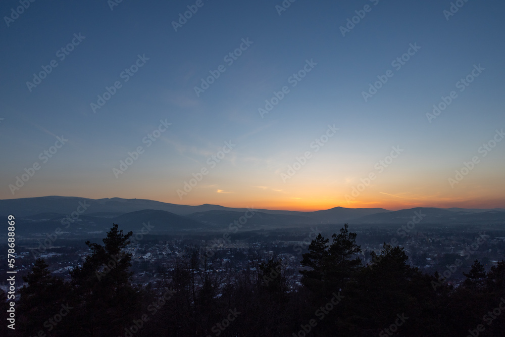 sunset over the mountains in poland