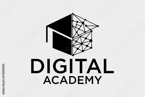 Artificial Intelligence Technology with Graduation Hat Cap Education School Student Logo Design Inspiration